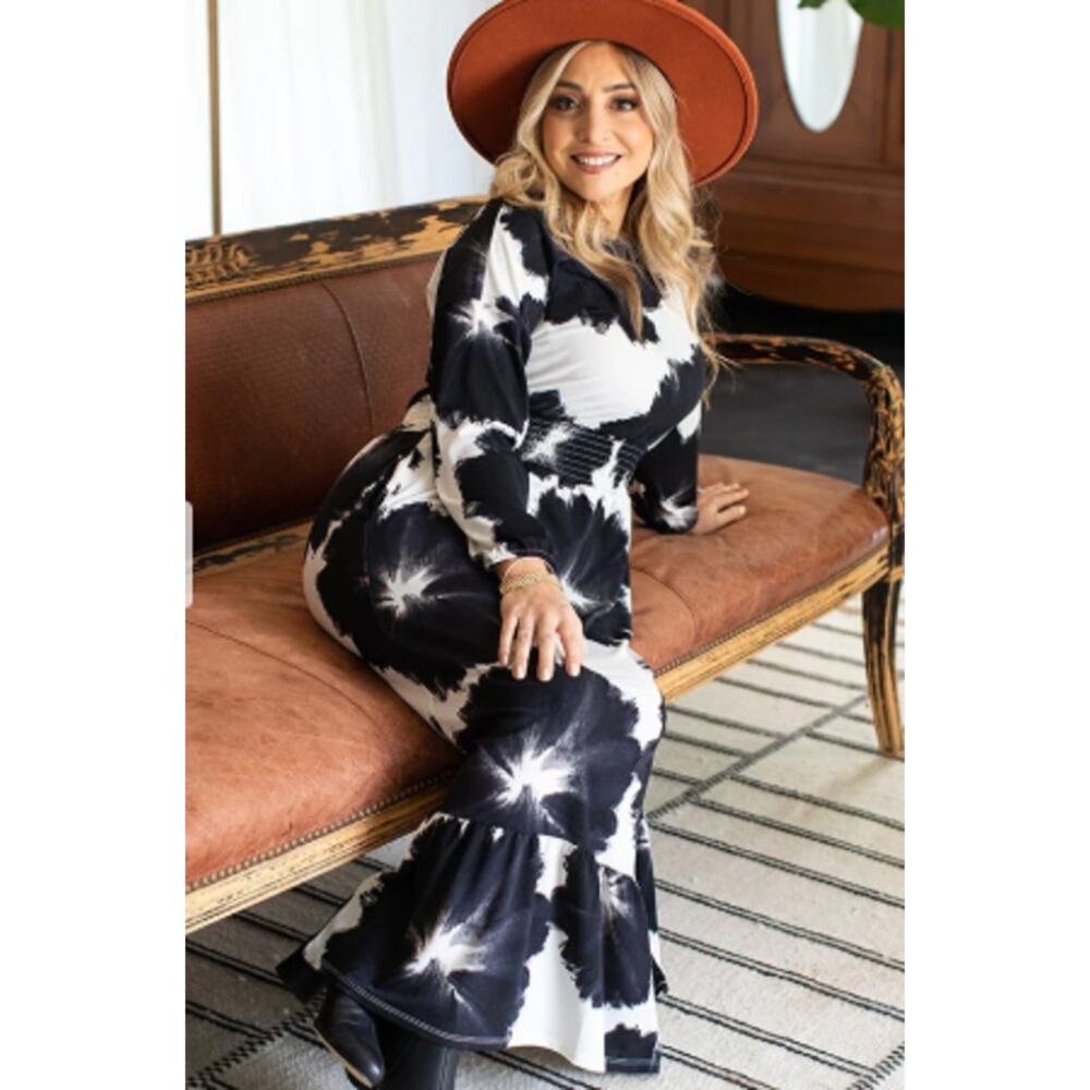 LuLaRoe Black and White Floral Maxi Dress NWT